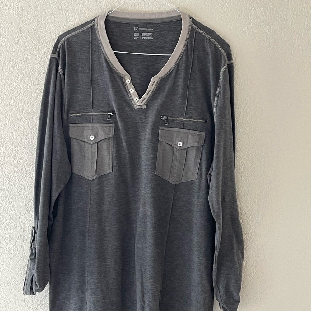 Gray Long Sleeve Henley Shirt